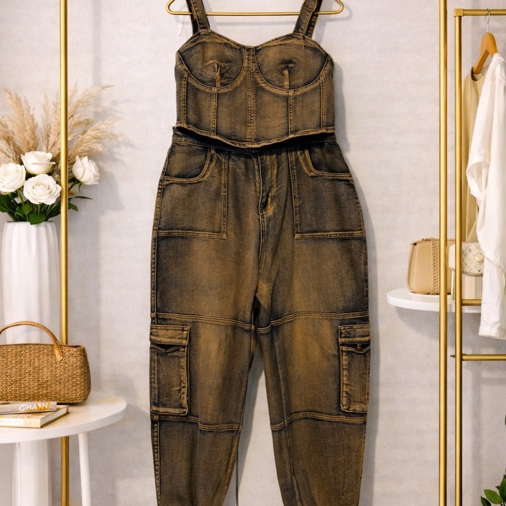American Bazi Brown Denim Overalls